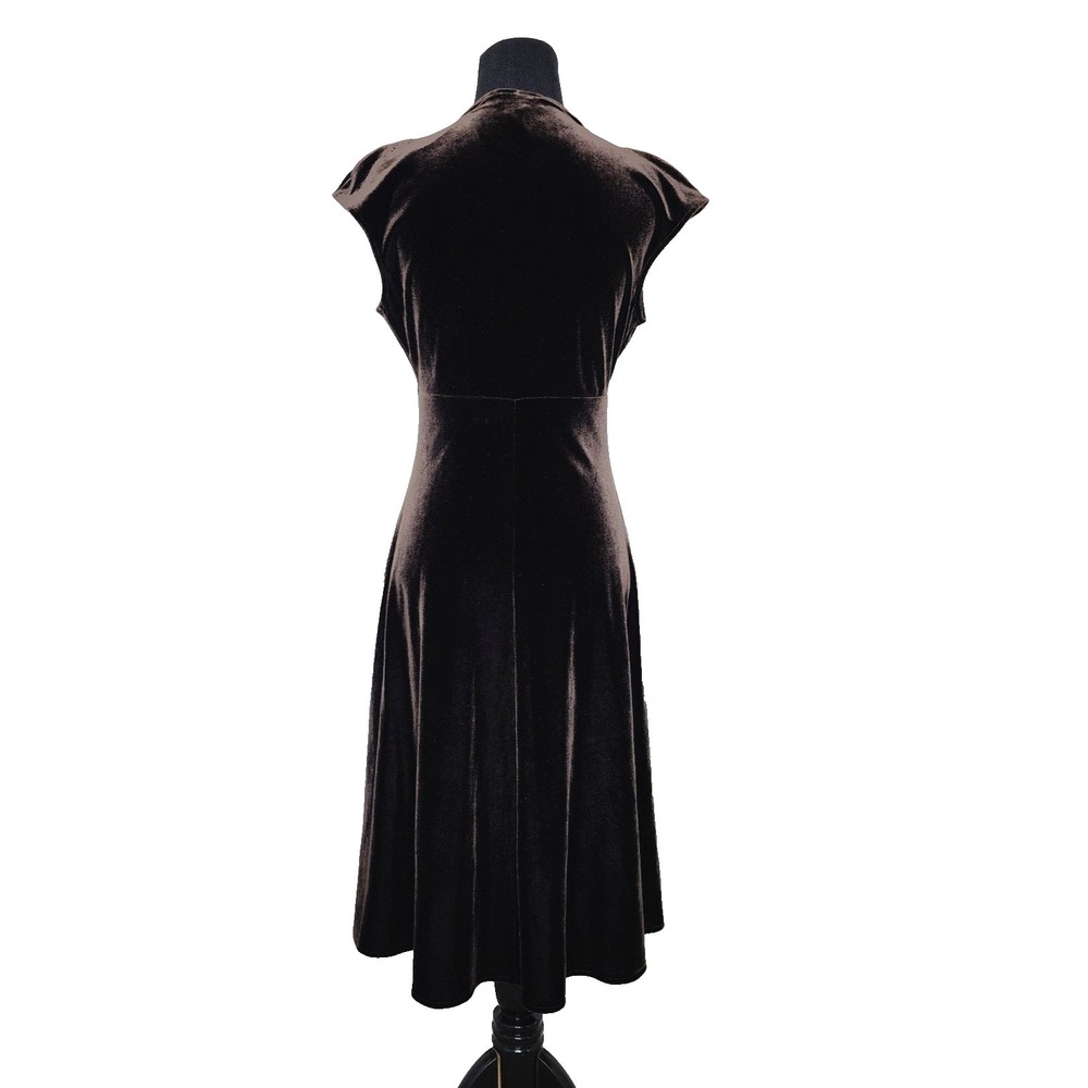 Lizzatti Dark‎ Brown Velour V Neck Sleeveless A Line Dress Size 8 - Picture 4 of 10